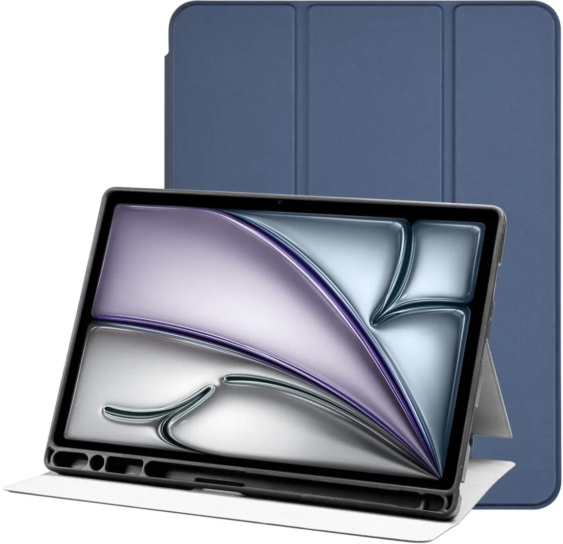 Apple iPad Air 13 (24/25) Hoes Luxe Tri-Fold Book Case Kunst Leer Blauw afbeelding 1