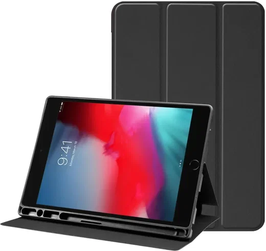 Apple iPad Mini 1/2/3/4/5 Hoes Luxe Tri-Fold Book Case Kunst Leer Zwart afbeelding 1