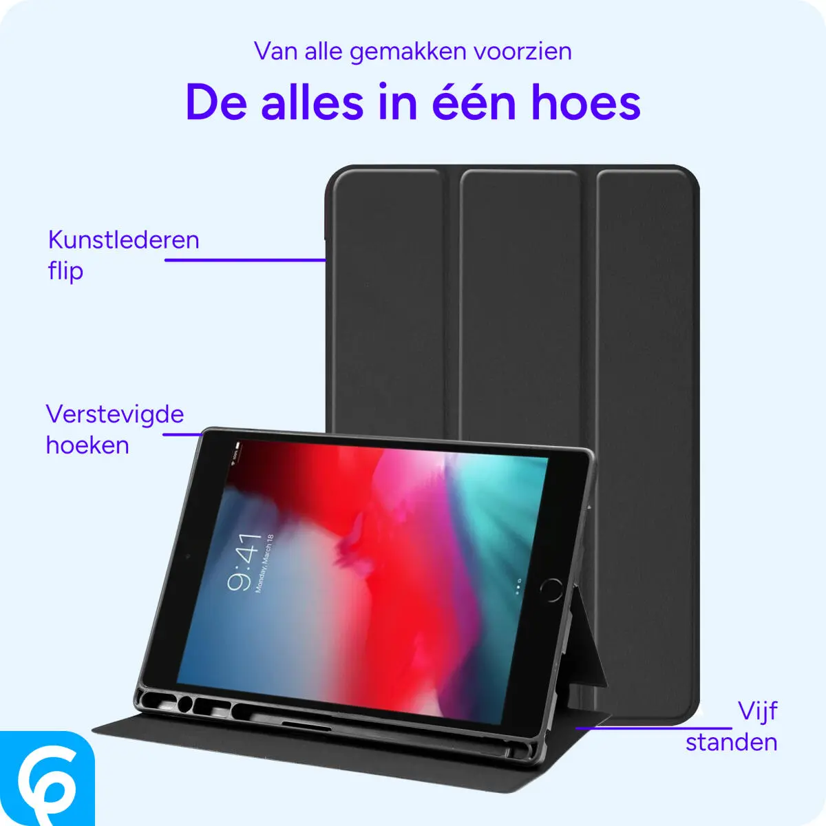 Apple iPad Mini 1/2/3/4/5 Hoes Luxe Tri-Fold Book Case Kunst Leer Zwart afbeelding 2