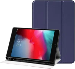 Apple iPad Mini 1/2/3/4/5 Hoes Luxe Tri-Fold Book Case Kunst Leer Blauw afbeelding