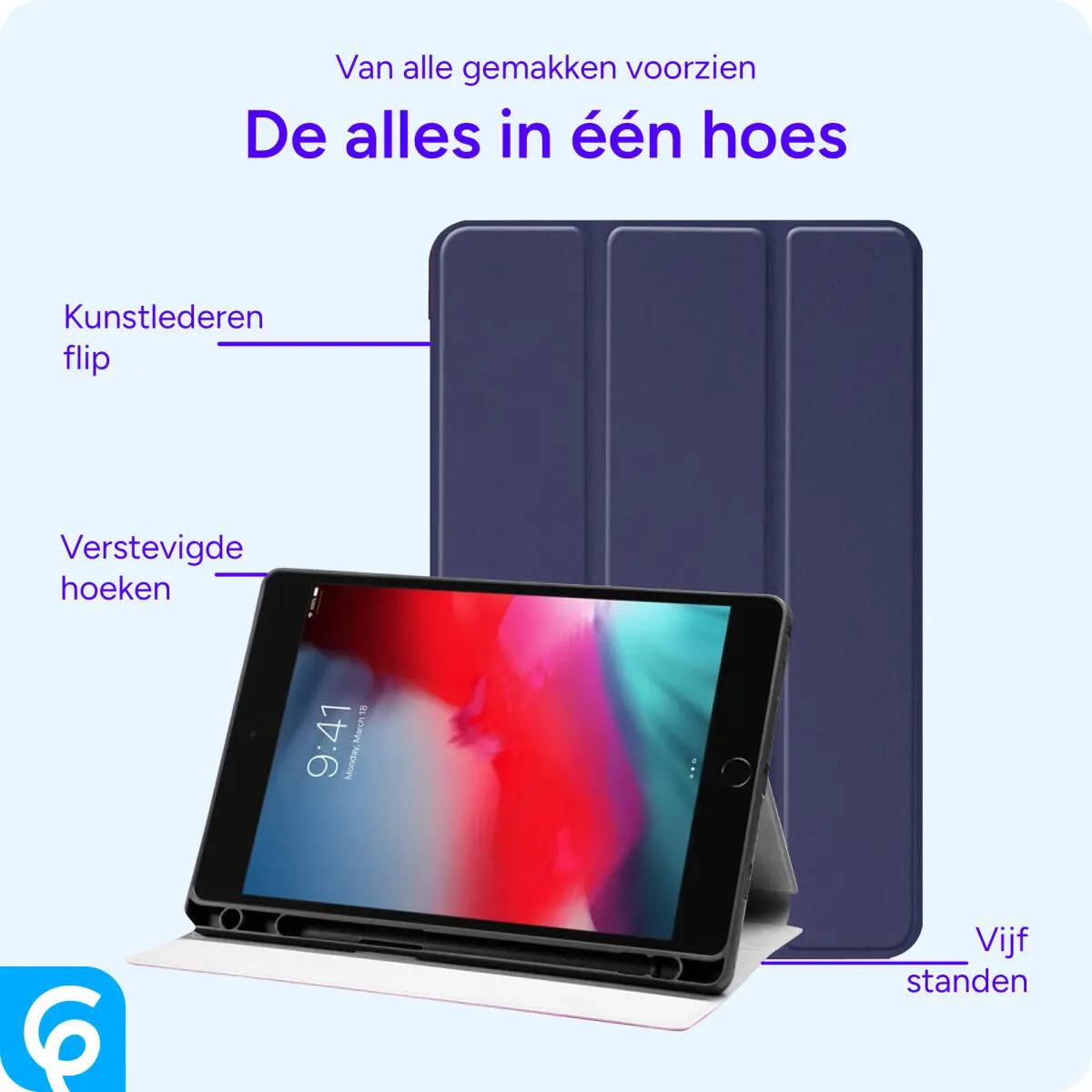 Apple iPad Mini 1/2/3/4/5 Hoes Luxe Tri-Fold Book Case Kunst Leer Blauw afbeelding 2