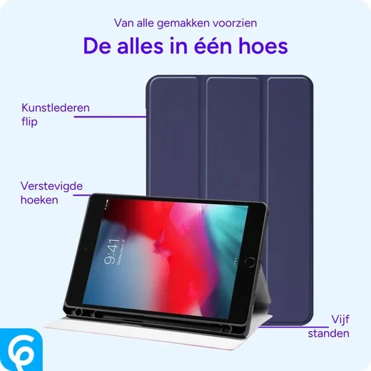 Apple iPad Mini 1/2/3/4/5 Hoes Luxe Tri-Fold Book Case Kunst Leer Blauw afbeelding 2
