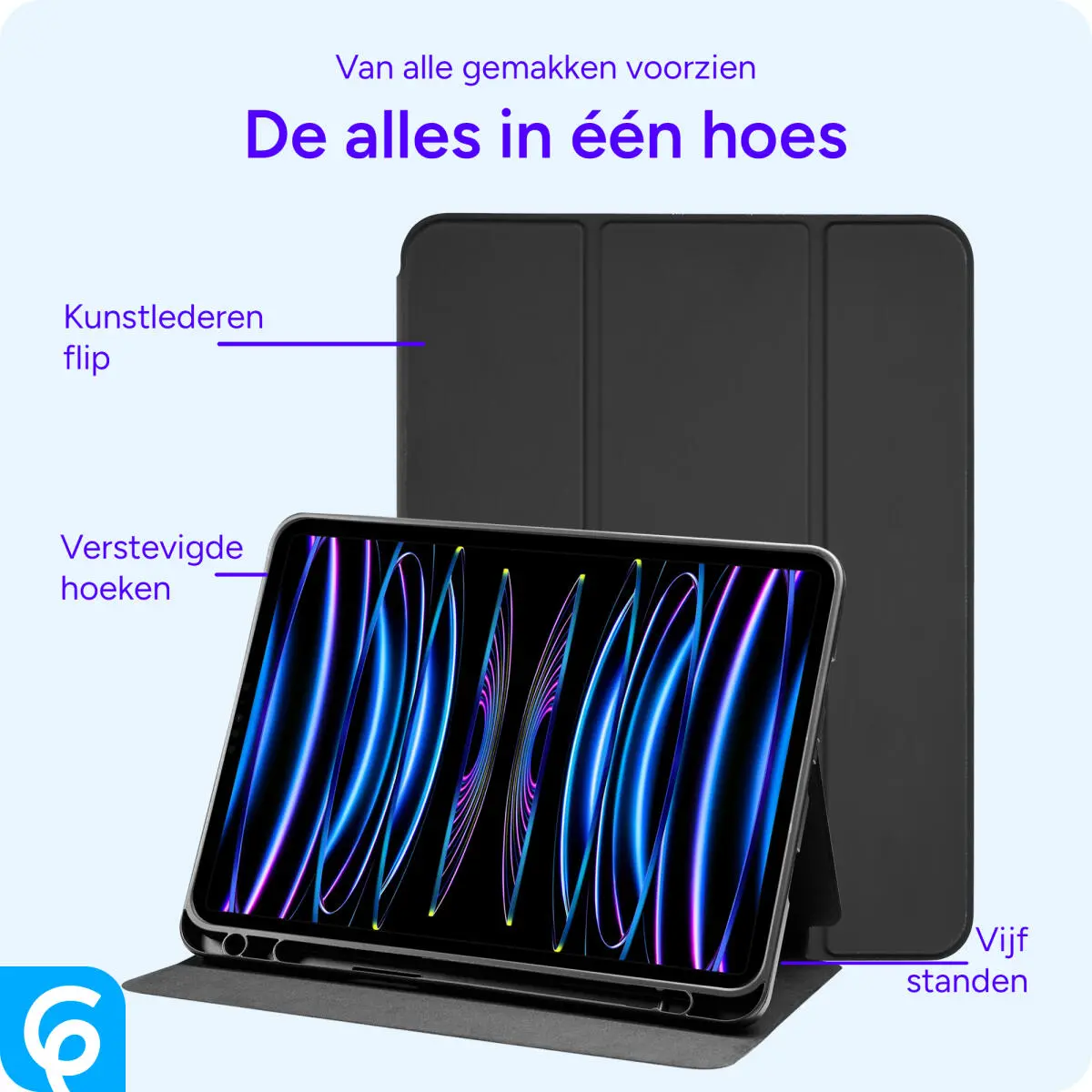 Apple iPad Pro 11 Hoes Luxe Tri-Fold Book Case Kunst Leer Zwart afbeelding 2