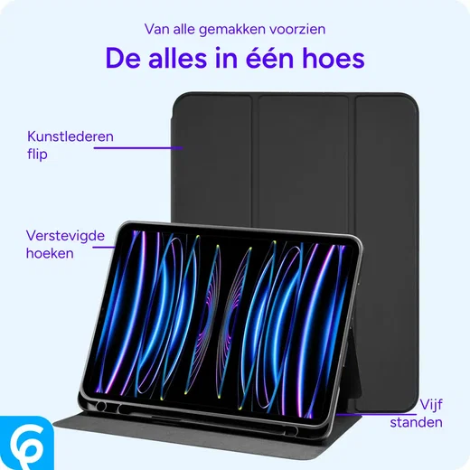 Apple iPad Pro 11 Hoes Luxe Tri-Fold Book Case Kunst Leer Zwart afbeelding 2