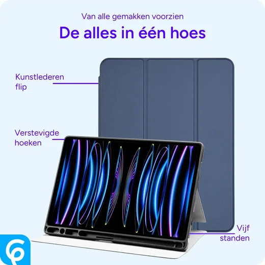 Apple iPad Pro 11 Hoes Luxe Tri-Fold Book Case Kunst Leer Blauw afbeelding 2