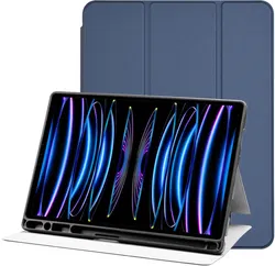 Apple iPad Pro 11 Hoes Luxe Tri-Fold Book Case Kunst Leer Blauw afbeelding