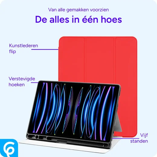 Apple iPad Pro 11 Hoes Luxe Tri-Fold Book Case Kunst Leer Rood afbeelding 2