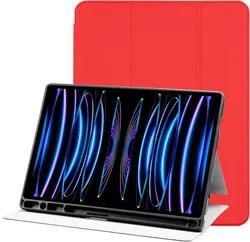 Apple iPad Pro 11 Hoes Luxe Tri-Fold Book Case Kunst Leer Rood afbeelding