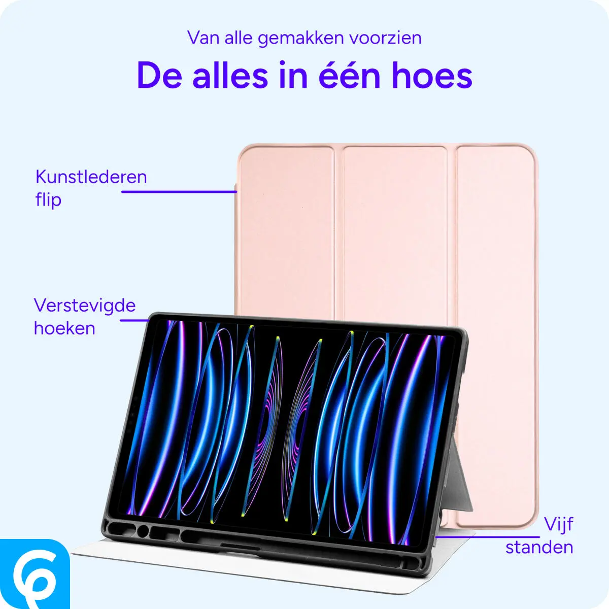 Apple iPad Pro 11 Hoes Luxe Tri-Fold Book Case Kunst Leer Roze afbeelding 2