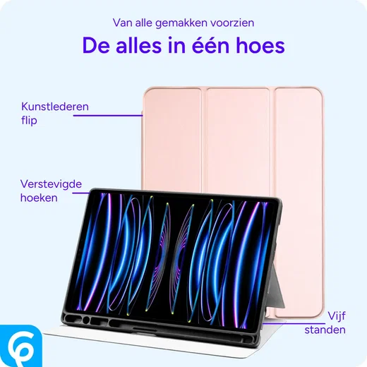 Apple iPad Pro 11 Hoes Luxe Tri-Fold Book Case Kunst Leer Roze afbeelding 2