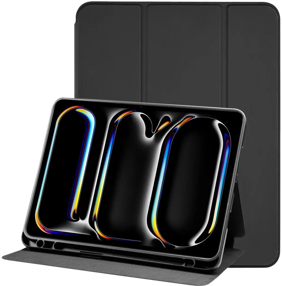 Apple iPad Pro 11 (2024/2025) Hoes Luxe Tri-Fold Book Case Kunst Leer Zwart afbeelding 1