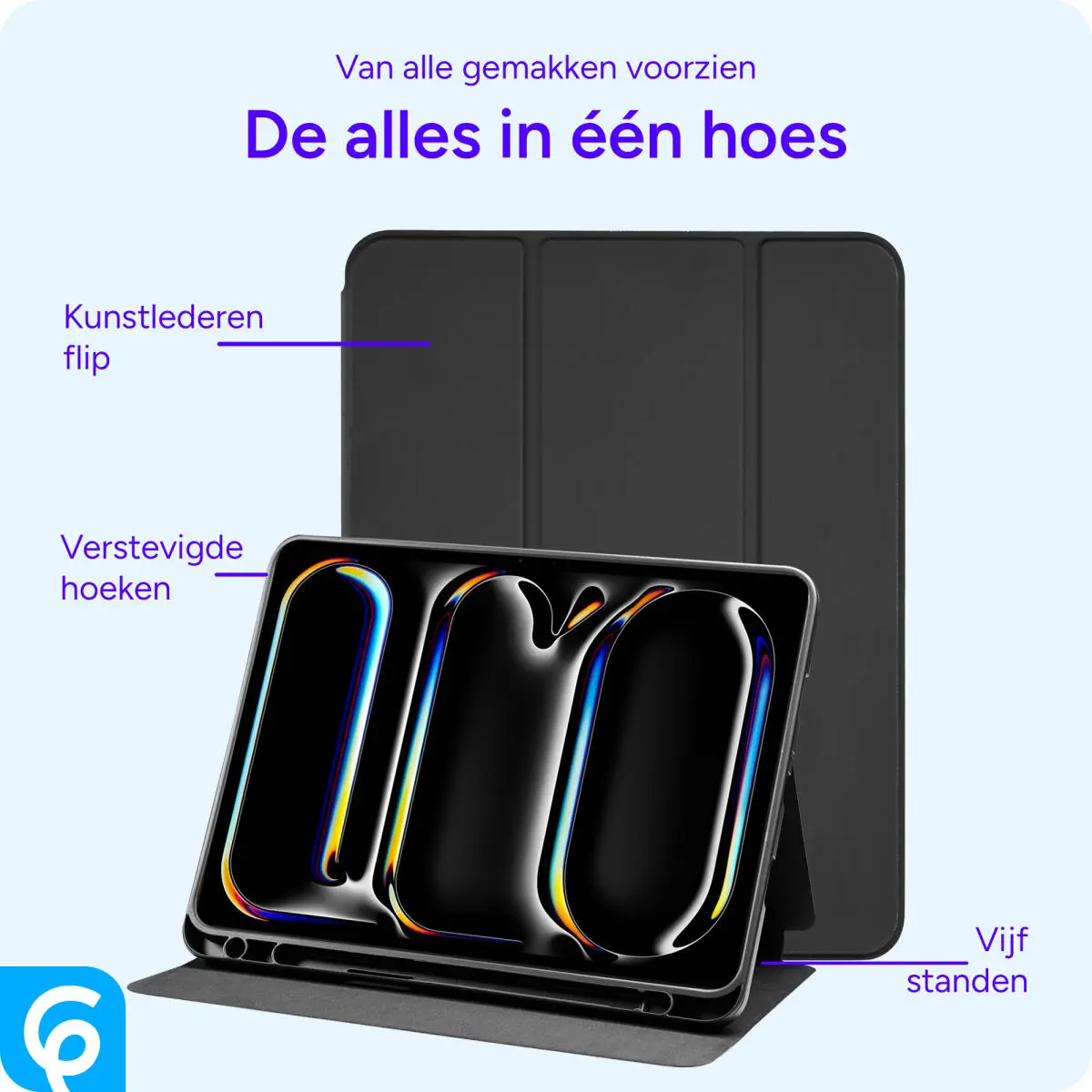 Apple iPad Pro 11 (2024/2025) Hoes Luxe Tri-Fold Book Case Kunst Leer Zwart afbeelding 2
