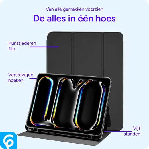 Apple iPad Pro 11 (2024/2025) Hoes Luxe Tri-Fold Book Case Kunst Leer Zwart afbeelding 2