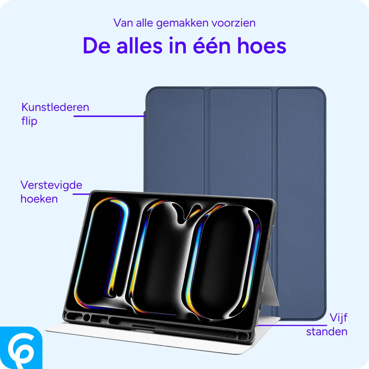 Apple iPad Pro 11 (2024/2025) Hoes Luxe Tri-Fold Book Case Kunst Leer Blauw afbeelding 2