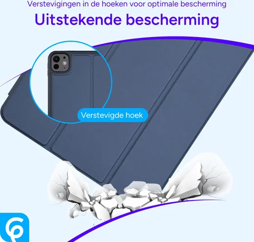 Apple iPad Pro 11 (2024/2025) Hoes Luxe Tri-Fold Book Case Kunst Leer Blauw afbeelding 3
