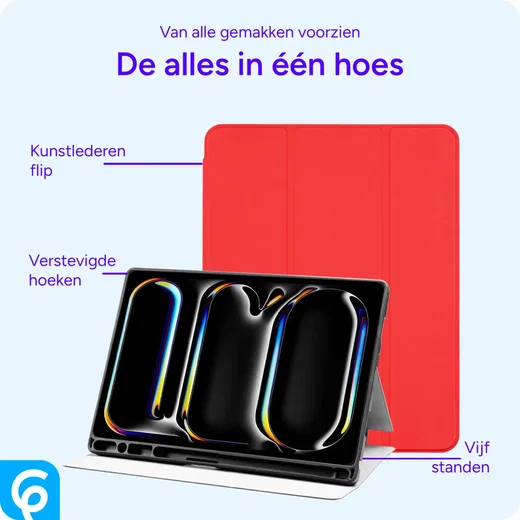 Apple iPad Pro 11 (2024/2025) Hoes Luxe Tri-Fold Book Case Kunst Leer Rood afbeelding 2