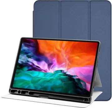 Apple iPad Pro 12.9 Hoes Luxe Tri-Fold Book Case Kunst Leer Blauw