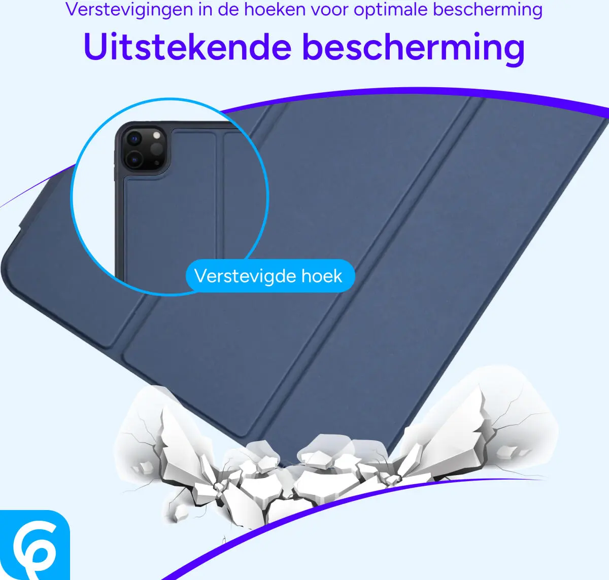 Apple iPad Pro 12.9 Hoes Luxe Tri-Fold Book Case Kunst Leer Blauw afbeelding 3