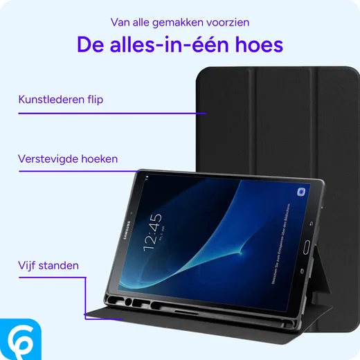 Samsung Galaxy Tab A 10.1 (2016) Hoes Luxe Tri-Fold Book Case Kunst Leer Zwart afbeelding 3