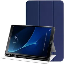 Samsung Galaxy Tab A 10.1 (2016) Hoes Luxe Tri-Fold Book Case Kunst Leer Blauw afbeelding