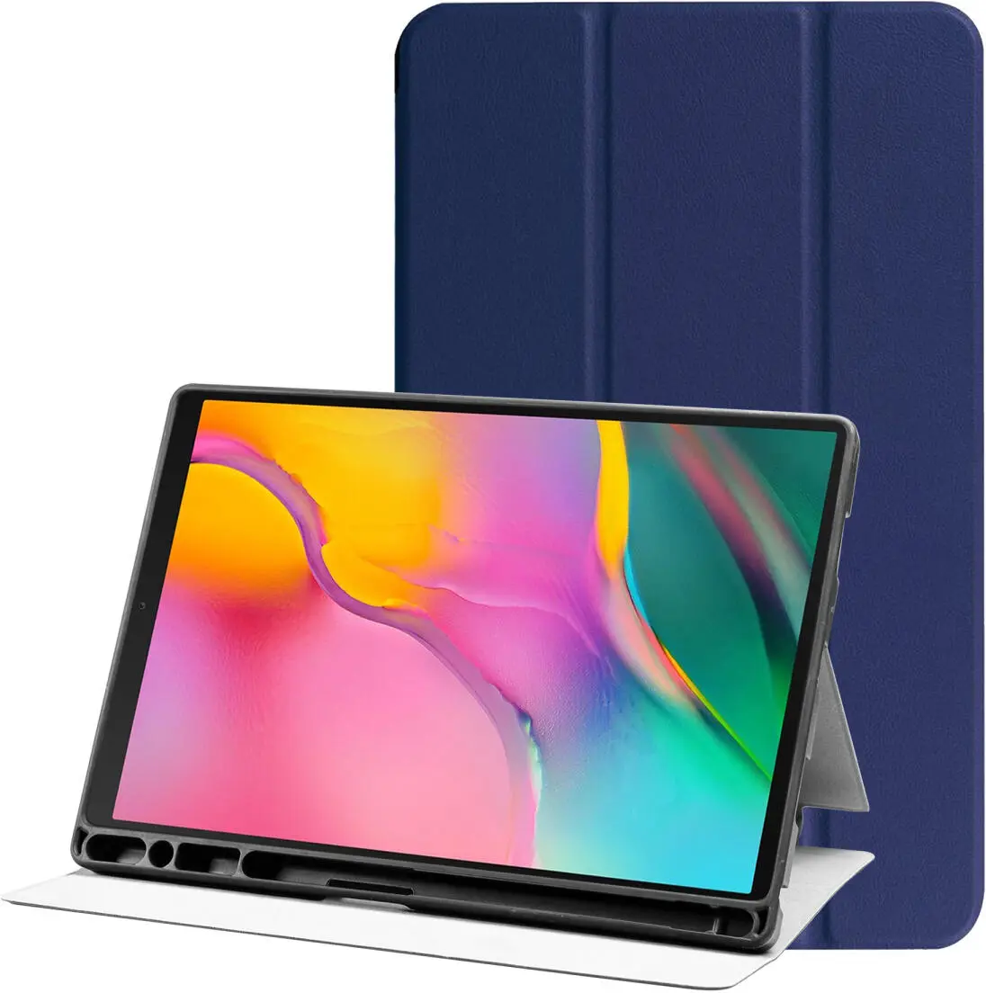 Samsung Galaxy Tab A 10.1 (2019) Hoes Luxe Tri-Fold Book Case Kunst Leer Blauw afbeelding 1