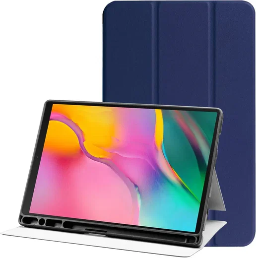 Samsung Galaxy Tab A 10.1 (2019) Hoes Luxe Tri-Fold Book Case Kunst Leer Blauw afbeelding 1
