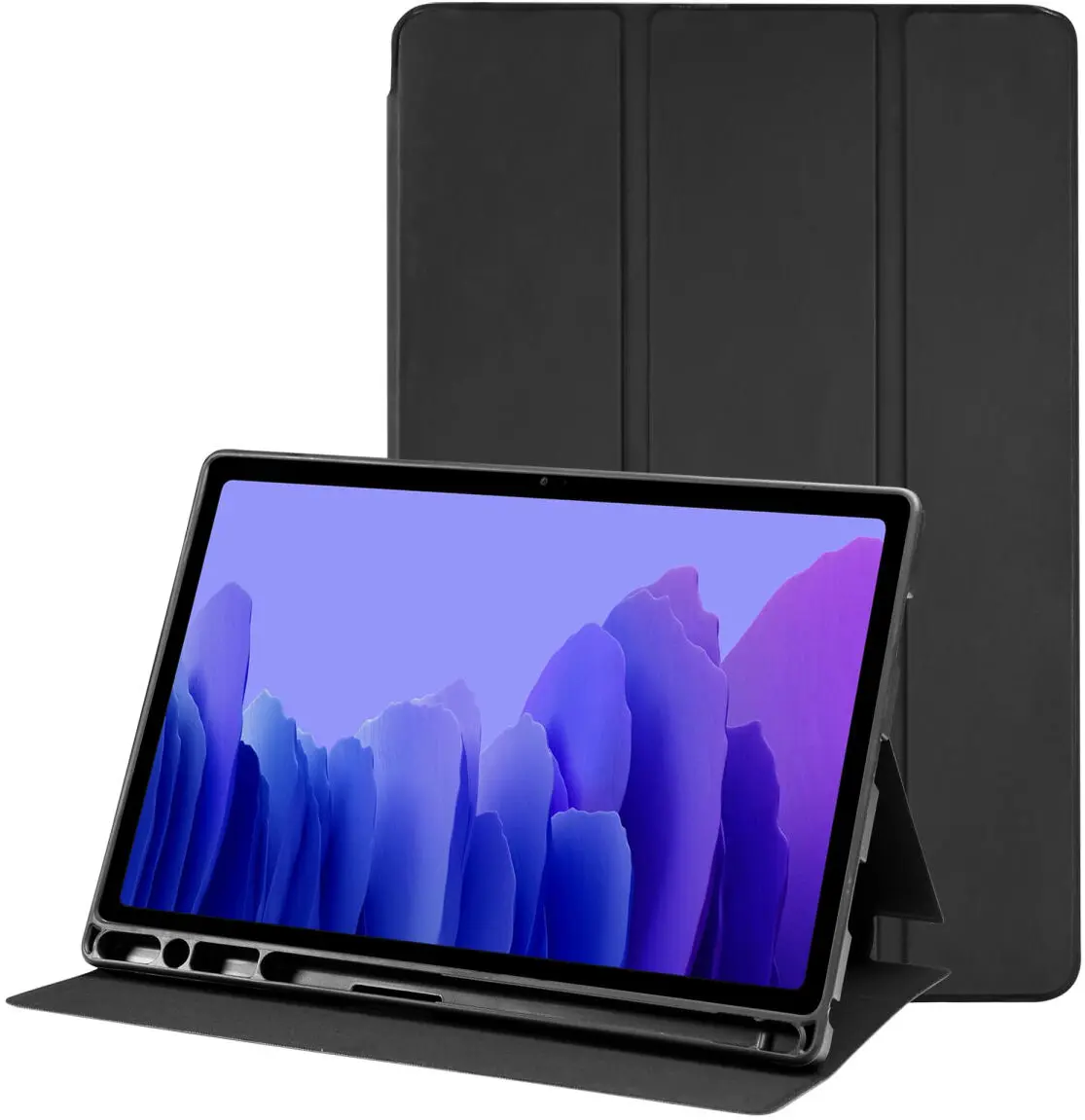 Samsung Galaxy Tab A7 (2020/2022) Hoes Luxe Tri-Fold Book Case Kunst Leer Zwart afbeelding 1
