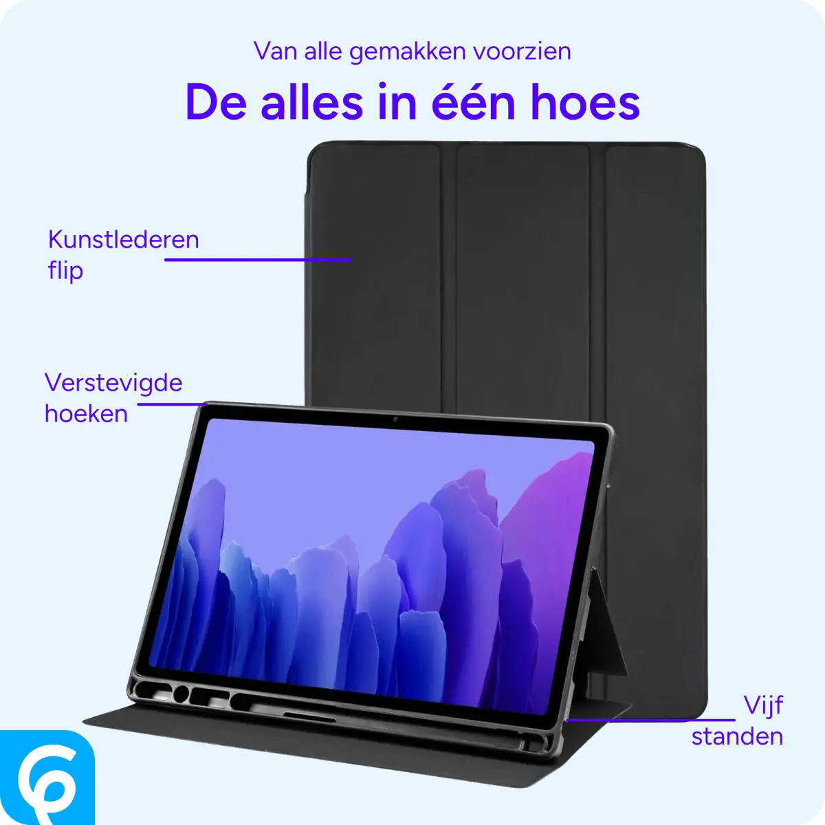Samsung Galaxy Tab A7 (2020/2022) Hoes Luxe Tri-Fold Book Case Kunst Leer Zwart afbeelding 5