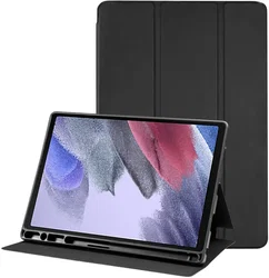 Samsung Galaxy Tab A7 Lite Hoes Luxe Tri-Fold Book Case Kunst Leer Zwart afbeelding