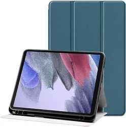 Samsung Galaxy Tab A7 Lite Hoes Luxe Tri-Fold Book Case Kunst Leer Blauw afbeelding