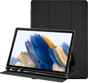 Samsung Galaxy Tab A8 Hoes Luxe Tri-Fold Book Case Kunst Leer Zwart