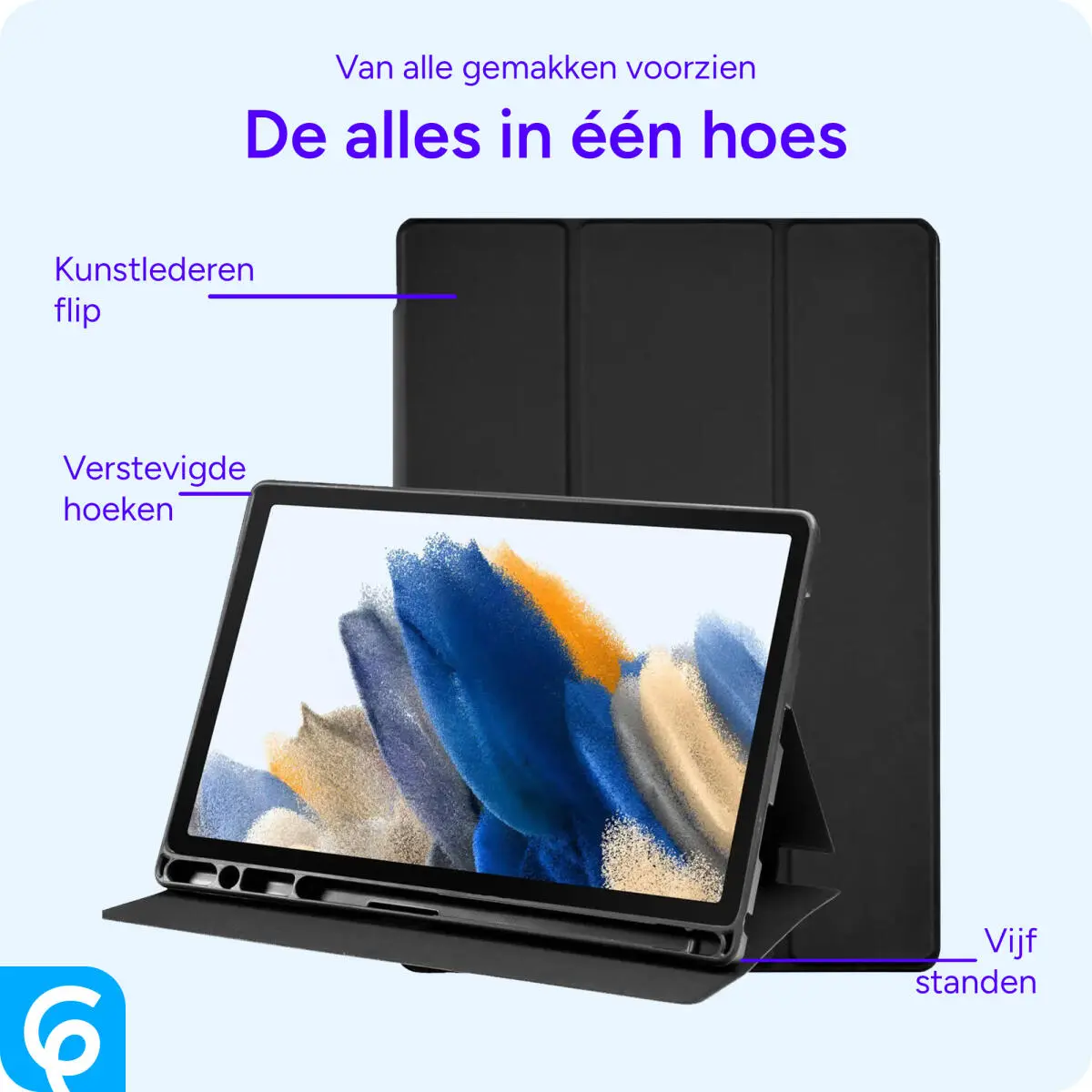 Samsung Galaxy Tab A8 Hoes Luxe Tri-Fold Book Case Kunst Leer Zwart afbeelding 5