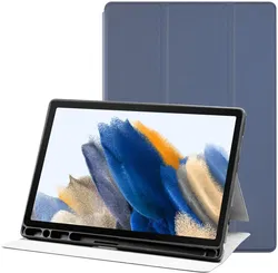 Samsung Galaxy Tab A8 Hoes Luxe Tri-Fold Book Case Kunst Leer Blauw afbeelding