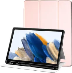 Samsung Galaxy Tab A8 Hoes Luxe Tri-Fold Book Case Kunst Leer Roze afbeelding