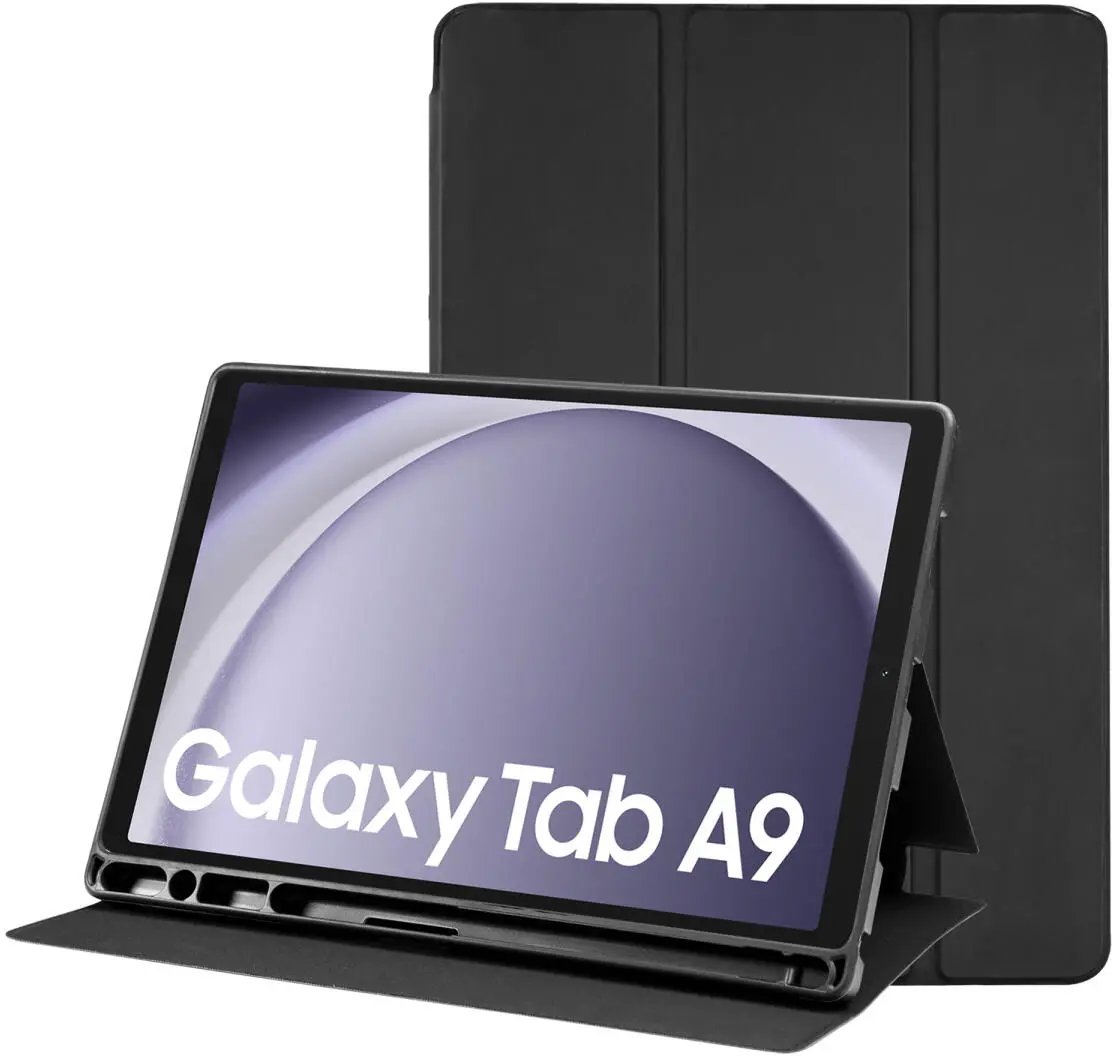 Samsung Galaxy Tab A9 Hoes Luxe Tri-Fold Book Case Kunst Leer Zwart afbeelding 1