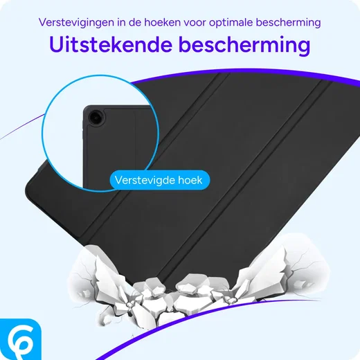 Samsung Galaxy Tab A9 Hoes Luxe Tri-Fold Book Case Kunst Leer Zwart afbeelding 2