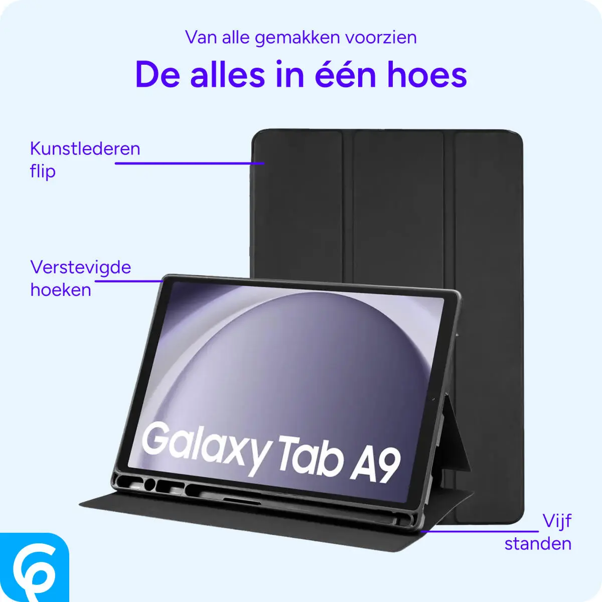 Samsung Galaxy Tab A9 Hoes Luxe Tri-Fold Book Case Kunst Leer Zwart afbeelding 5