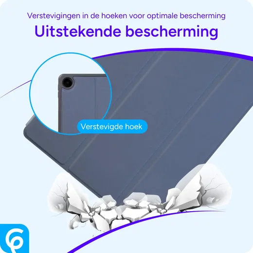 Samsung Galaxy Tab A9 Hoes Luxe Tri-Fold Book Case Kunst Leer Blauw afbeelding 2
