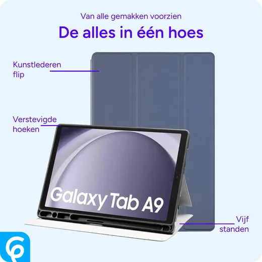 Samsung Galaxy Tab A9 Hoes Luxe Tri-Fold Book Case Kunst Leer Blauw afbeelding 5