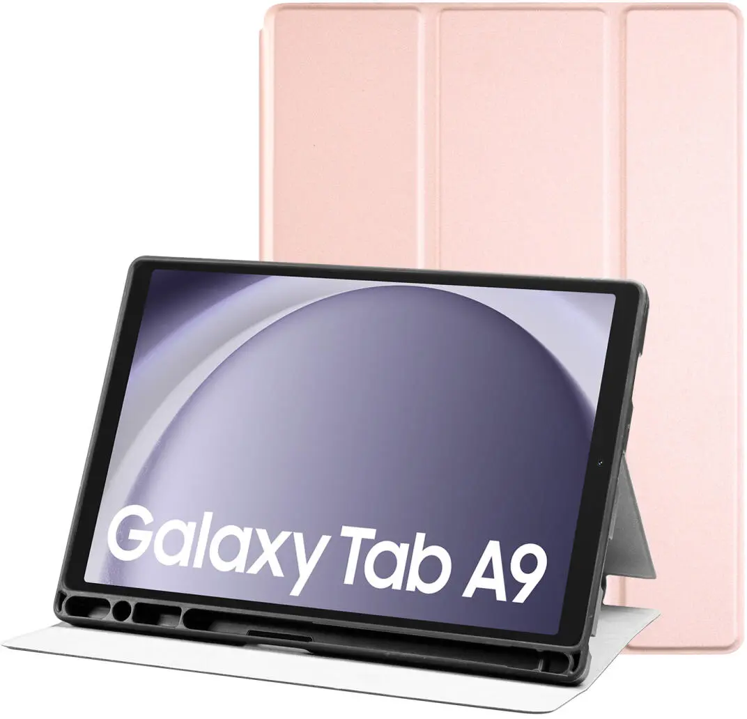 Samsung Galaxy Tab A9 Hoes Luxe Tri-Fold Book Case Kunst Leer Roze afbeelding 1