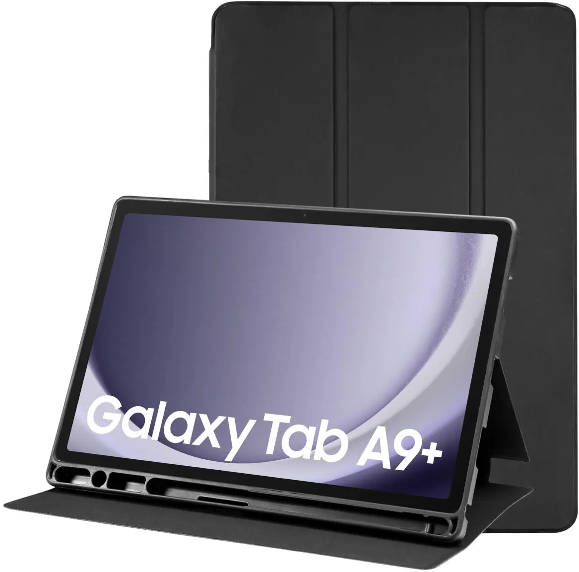 Samsung Galaxy Tab A9 Plus Hoes Luxe Tri-Fold Book Case Kunst Leer Zwart afbeelding 1