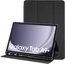 Samsung Galaxy Tab A9 Plus Hoes Luxe Tri-Fold Book Case Kunst Leer Zwart