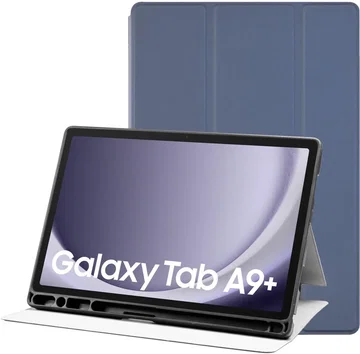 Samsung Galaxy Tab A9 Plus Hoes Luxe Tri-Fold Book Case Kunst Leer Blauw