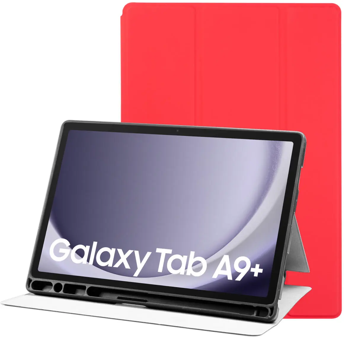 Samsung Galaxy Tab A9 Plus Hoes Luxe Tri-Fold Book Case Kunst Leer Rood afbeelding 1