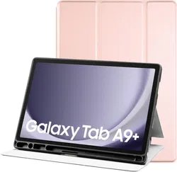 Samsung Galaxy Tab A9 Plus Hoes Luxe Tri-Fold Book Case Kunst Leer Roze afbeelding