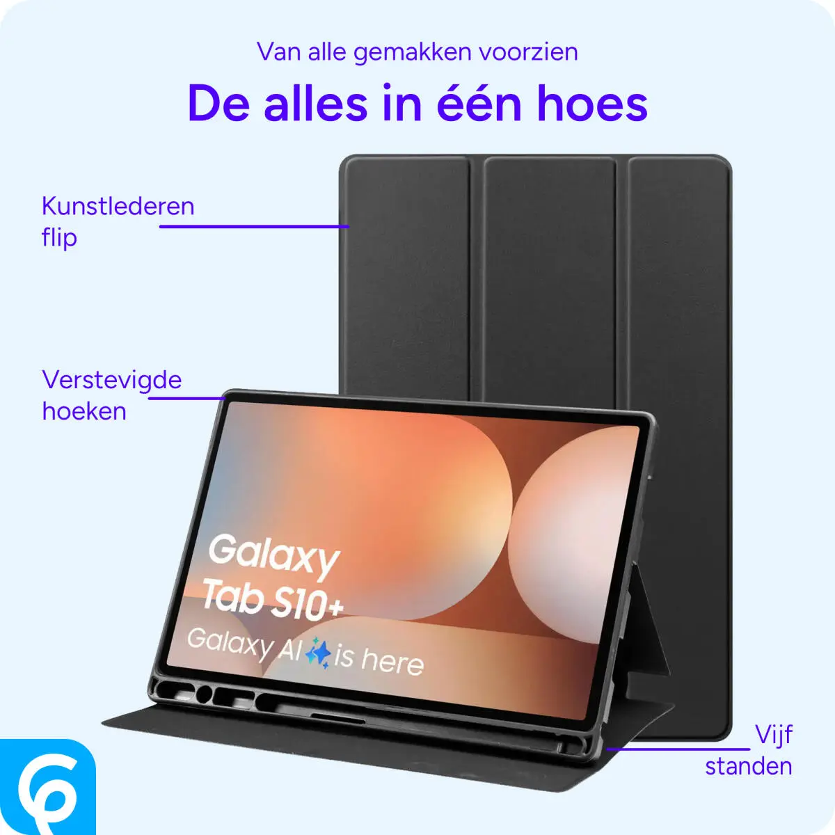 Samsung Galaxy Tab S10+/S9+/S9 FE+ Hoes Luxe Tri-Fold Book Case Kunst Leer Zwart afbeelding 5