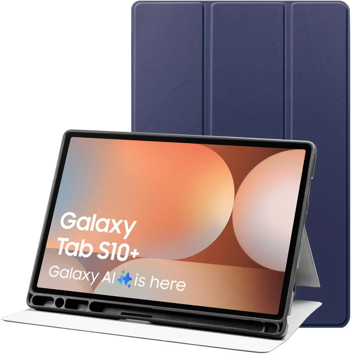 Samsung Galaxy Tab S10+/S9+/S9 FE+ Hoes Luxe Tri-Fold Book Case Kunst Leer Blauw afbeelding 1