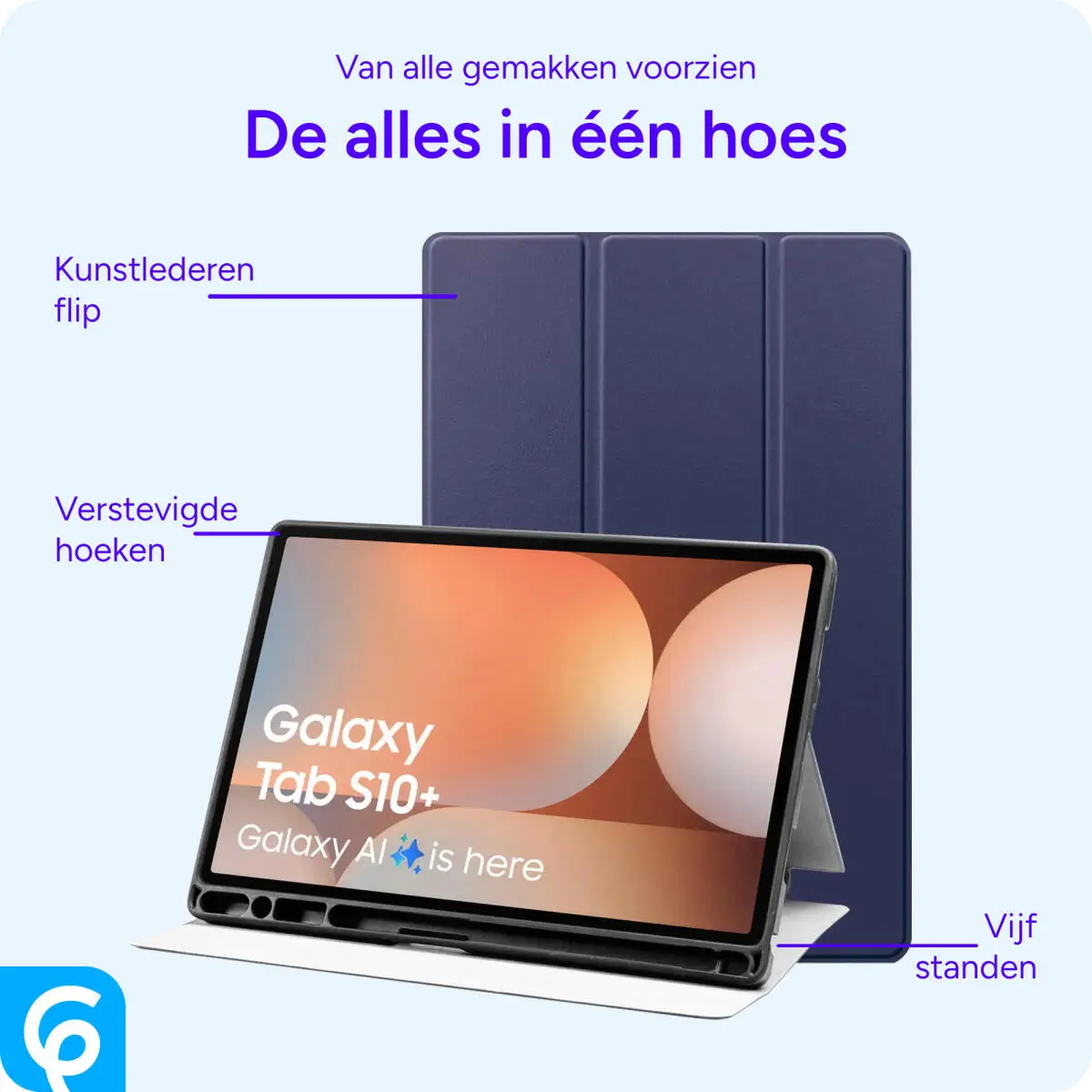 Samsung Galaxy Tab S10+/S9+/S9 FE+ Hoes Luxe Tri-Fold Book Case Kunst Leer Blauw afbeelding 5