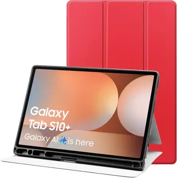 Samsung Galaxy Tab S10+/S9+/S9 FE+ Hoes Luxe Tri-Fold Book Case Kunst Leer Rood