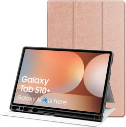 Samsung Galaxy Tab S10+/S9+/S9 FE+ Hoes Luxe Tri-Fold Book Case Kunst Leer Roze afbeelding